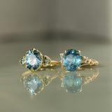 4.42ct Oval Blue Madagascar Sapphire in Wandering Vine Low Profile 4 Prong Setting with Diamonds in 14k Yellow Gold