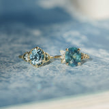 4.42ct Oval Blue Madagascar Sapphire in Wandering Vine Low Profile 4 Prong Setting with Diamonds in 14k Yellow Gold