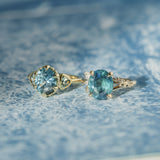 4.42ct Oval Blue Madagascar Sapphire in Wandering Vine Low Profile 4 Prong Setting with Diamonds in 14k Yellow Gold