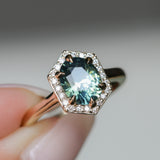 2.05ct Untreated Madagascar Oval Sapphire and Diamond Hexagon Stackable Halo in 14k Yellow Gold