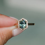 2.05ct Untreated Madagascar Oval Sapphire and Diamond Hexagon Stackable Halo in 14k Yellow Gold