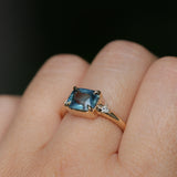 1.97ct East-West Cushion Cut Blue Sapphire and Princess Cut Diamond Rapids Low Profile Ring in 14k Yellow Gold
