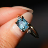 1.97ct East-West Cushion Cut Blue Sapphire and Princess Cut Diamond Rapids Low Profile Ring in 14k Yellow Gold