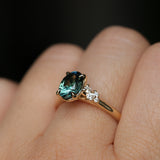 1.64ct Teal Blue Oval Montana Sapphire and Diamond Starry Night Stackable Solitaire in 14k Yellow Gold