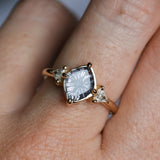 1.93ct Untreated Fantasy Cut Montana Sapphire and Diamond Antique Milgrain Three Stone Low Profile Ring in 14k Yellow Gold