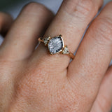 1.93ct Untreated Fantasy Cut Montana Sapphire and Diamond Antique Milgrain Three Stone Low Profile Ring in 14k Yellow Gold