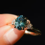 1.64ct Teal Blue Oval Montana Sapphire and Diamond Starry Night Stackable Solitaire in 14k Yellow Gold