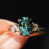 1.64ct Teal Blue Oval Montana Sapphire and Diamond Starry Night Stackable Solitaire in 14k Yellow Gold