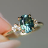 1.64ct Teal Blue Oval Montana Sapphire and Diamond Starry Night Stackable Solitaire in 14k Yellow Gold