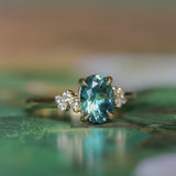 1.64ct Teal Blue Oval Montana Sapphire and Diamond Starry Night Stackable Solitaire in 14k Yellow Gold