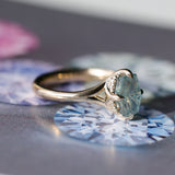 1.75ct Barion Shape Fantasy Cut Carved Montana Sapphire Split Shank Hidden Halo Six Prong Solitaire in 14k Yellow Gold