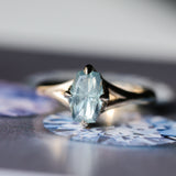 1.75ct Barion Shape Fantasy Cut Carved Montana Sapphire Split Shank Hidden Halo Six Prong Solitaire in 14k Yellow Gold