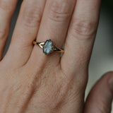 1.75ct Barion Shape Fantasy Cut Carved Montana Sapphire Split Shank Hidden Halo Six Prong Solitaire in 14k Yellow Gold