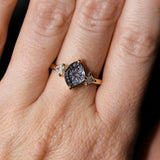 1.93ct Untreated Fantasy Cut Montana Sapphire and Diamond Antique Milgrain Three Stone Low Profile Ring in 14k Yellow Gold