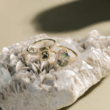 2.35ct Teal Blue Grey Untreated Pear Montana Sapphire and Diamond Asymmetrical Cluster Ring in 18k Yellow Gold