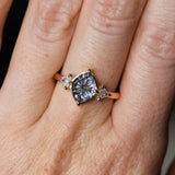 1.93ct Untreated Fantasy Cut Montana Sapphire and Diamond Antique Milgrain Three Stone Low Profile Ring in 14k Yellow Gold