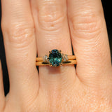 1.64ct Teal Blue Oval Montana Sapphire and Diamond Starry Night Stackable Solitaire in 14k Yellow Gold