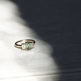 1.52ct Emerald Cut Parti Sapphire and Lab Grown Diamond Three Stone Low Profile Ring in 14k Yellow Gold