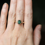 2.11ct Emerald Cut Teal Green Madagascar Sapphire and Diamond Vintage Cathedral Double Prong Ring in 14k Yellow Gold