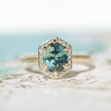2.05ct Untreated Madagascar Oval Sapphire and Diamond Hexagon Stackable Halo in 14k Yellow Gold