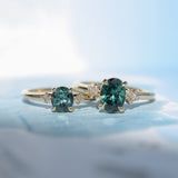 1.64ct Teal Blue Oval Montana Sapphire and Diamond Starry Night Stackable Solitaire in 14k Yellow Gold