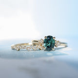 1.64ct Teal Blue Oval Montana Sapphire and Diamond Starry Night Stackable Solitaire in 14k Yellow Gold