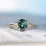 1.64ct Teal Blue Oval Montana Sapphire and Diamond Starry Night Stackable Solitaire in 14k Yellow Gold