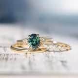 1.64ct Teal Blue Oval Montana Sapphire and Diamond Starry Night Stackable Solitaire in 14k Yellow Gold