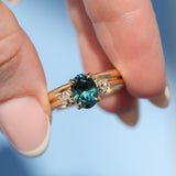 1.64ct Teal Blue Oval Montana Sapphire and Diamond Starry Night Stackable Solitaire in 14k Yellow Gold