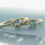 0.71ct Bicolor Round Montana Sapphire and Princess Cut Diamond Rapids Low Profile Ring in 18k Yellow Gold