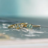 0.71ct Bicolor Round Montana Sapphire and Princess Cut Diamond Rapids Low Profile Ring in 18k Yellow Gold