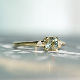 0.71ct Bicolor Round Montana Sapphire and Princess Cut Diamond Rapids Low Profile Ring in 18k Yellow Gold