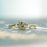 0.71ct Bicolor Round Montana Sapphire and Princess Cut Diamond Rapids Low Profile Ring in 18k Yellow Gold