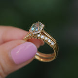 1.11ct Oval Untreated Montana Sapphire Hexagon Diamond Halo Stackable Ring in 14k Yellow Gold