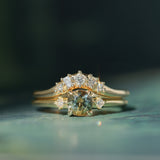 0.71ct Bicolor Round Montana Sapphire and Princess Cut Diamond Rapids Low Profile Ring in 18k Yellow Gold