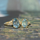 4.25ct Antique Style Elongated Cushion Untreated Montana Sapphire Vine Cathedral Four Prong Ring in 18k Yellow Gold