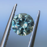 0.98CT ROUND PRECISION CUT MONTANA SAPPHIRE, LIGHT AQUA BLUE GREEN, 5.90X3.85MM