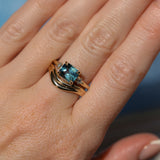 1.97ct East-West Cushion Cut Blue Sapphire and Princess Cut Diamond Rapids Low Profile Ring in 14k Yellow Gold