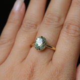 2.57ct Precision Cushion Cut Green Montana Sapphire Scallop Cup Solitaire in 18k Yellow Gold