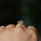 2.57ct Precision Cushion Cut Green Montana Sapphire Scallop Cup Solitaire in 18k Yellow Gold