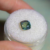 2.08CT CUSHION MADAGASCAR SAPPHIRE, PARTI TEAL YELLOW GOLDEN, UNTREATED, 7.2X6.5X4.8MM