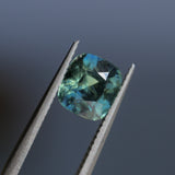 2.08CT CUSHION MADAGASCAR SAPPHIRE, PARTI TEAL YELLOW GOLDEN, UNTREATED, 7.2X6.5X4.8MM