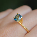2.08CT CUSHION MADAGASCAR SAPPHIRE, PARTI TEAL YELLOW GOLDEN, UNTREATED, 7.2X6.5X4.8MM