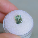 2.26CT MADAGASCAR EMERALD CUT SAPPHIRE, GLASSY GREEN GREY, 8.6X6.2X4.6MM
