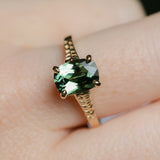 1.98ct Untreated Australian Elongated Cushion Cut Sapphire Vine Cathedral Four Prong Ring in 14k Yellow Gold