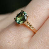 1.98ct Untreated Australian Elongated Cushion Cut Sapphire Vine Cathedral Four Prong Ring in 14k Yellow Gold