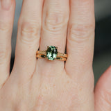 1.98ct Untreated Australian Elongated Cushion Cut Sapphire Vine Cathedral Four Prong Ring in 14k Yellow Gold