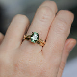 1.98ct Untreated Australian Elongated Cushion Cut Sapphire Vine Cathedral Four Prong Ring in 14k Yellow Gold