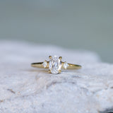 1.01ct GIA Natural Oval Diamond and Princess Cut Diamond Rapids Low Profile Ring in 18k Yellow Gold