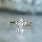 1.01ct GIA Natural Oval Diamond and Princess Cut Diamond Rapids Low Profile Ring in 18k Yellow Gold